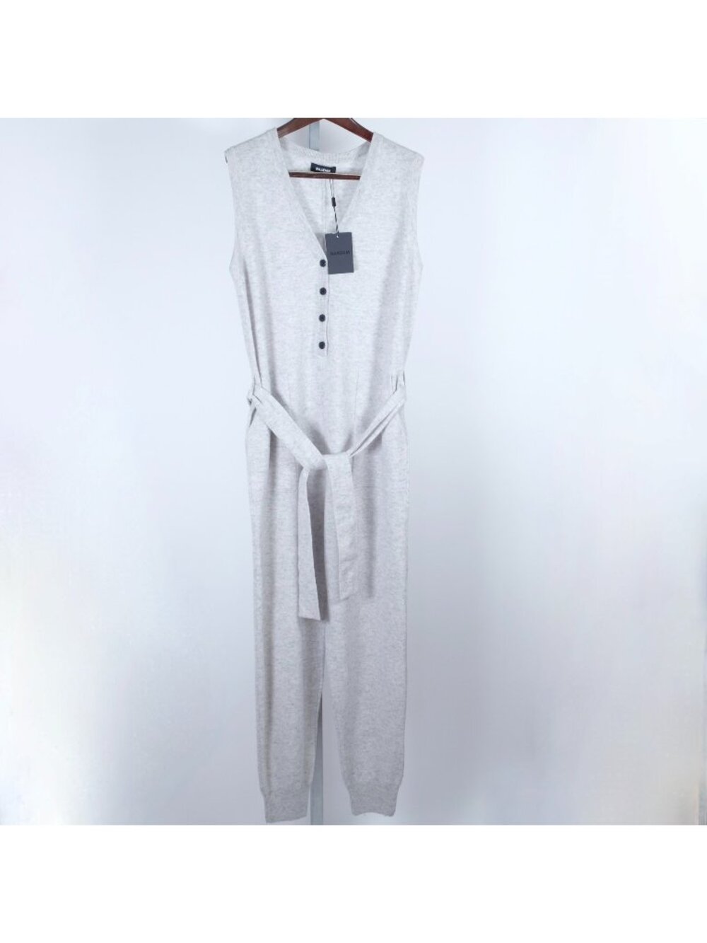 NAADAM sz M jumpsuit 100% cashmere gray belted w/ pockets